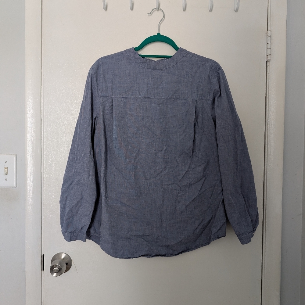 Mock Neck Chambray Blouse